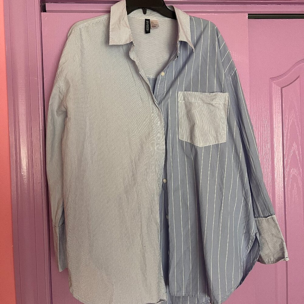 H&M Two-toned Oversized Poplin Collared Shirt